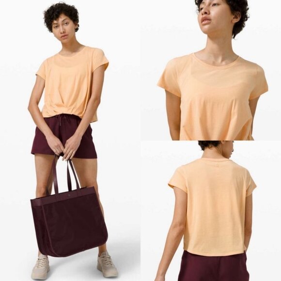 Lululemon Pleats and Thank You Peach Short Sleeve Crop Top‎ Size 4 Tee 2020 Tee - Picture 2 of 11